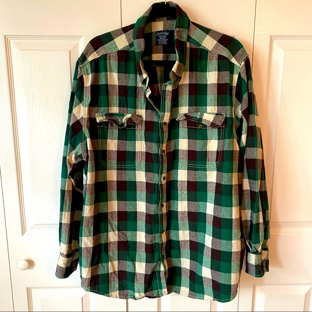 Faded Glory Green 2XL flannel plaid button down
